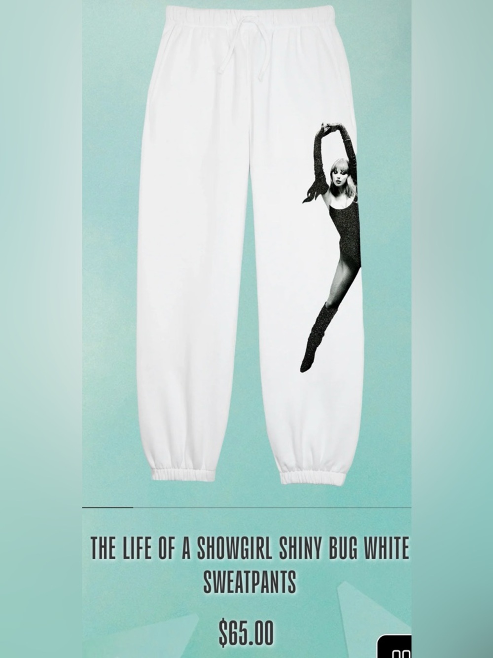 Taylor Swift- THE LIFE OF A SHOWGIRL SHINY BUG WHITE SWEATPANTS